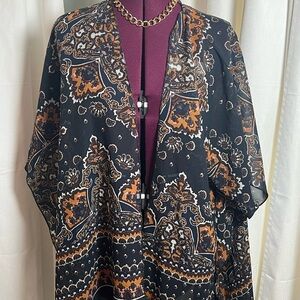 Live 4 Truth Black and Orange Paisley Kimono